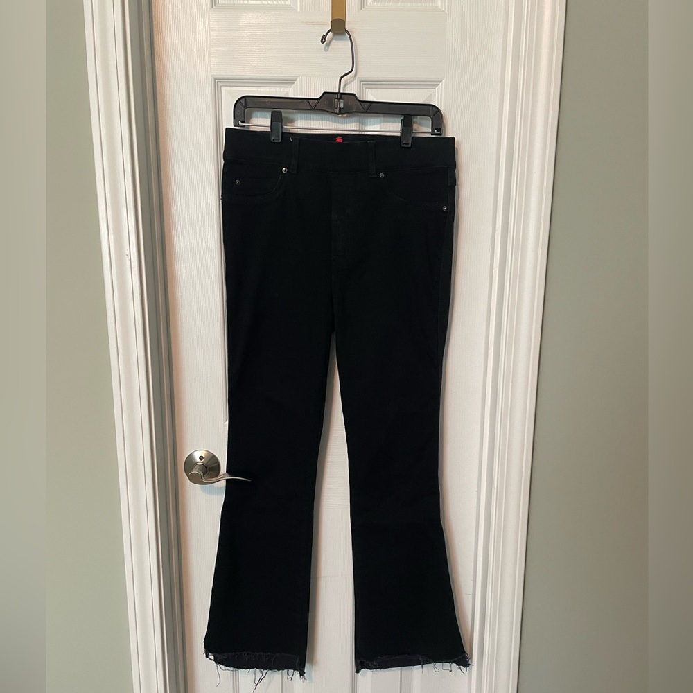 SPANX Pull On Black Frayed Edge Flare Leg Jeans